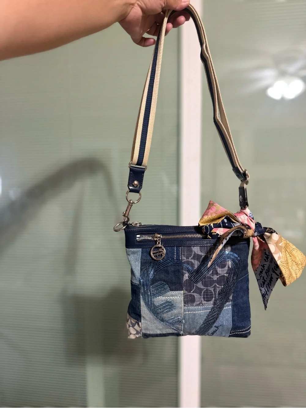 Coach Denim Patchwork Heart Crossbody Bag - Blue & Light Blue - Picture 2 of 6